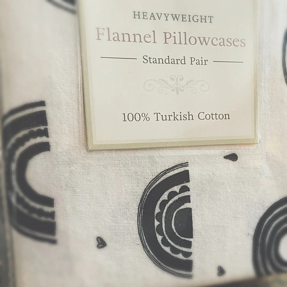 Standard Flannel Pillowcases - Black & White Rainbows/Hearts - Turkish Cotton